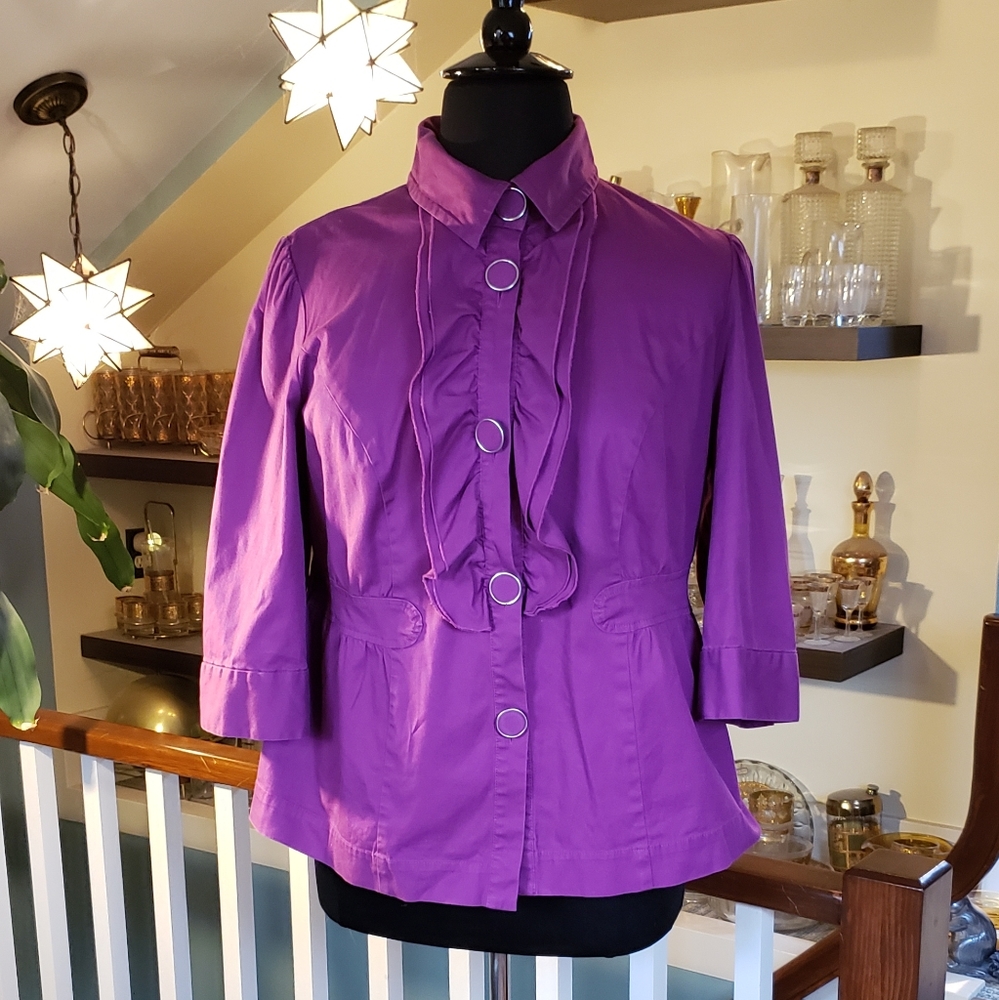 Lane Bryant Womans Fuscha-Colored Ruffled Front Snap Top